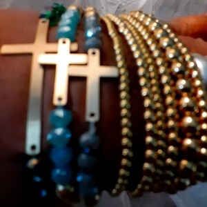 Gold and Blue Cross Bracelet Set. The Father, Son And Holy Spirit✝️
